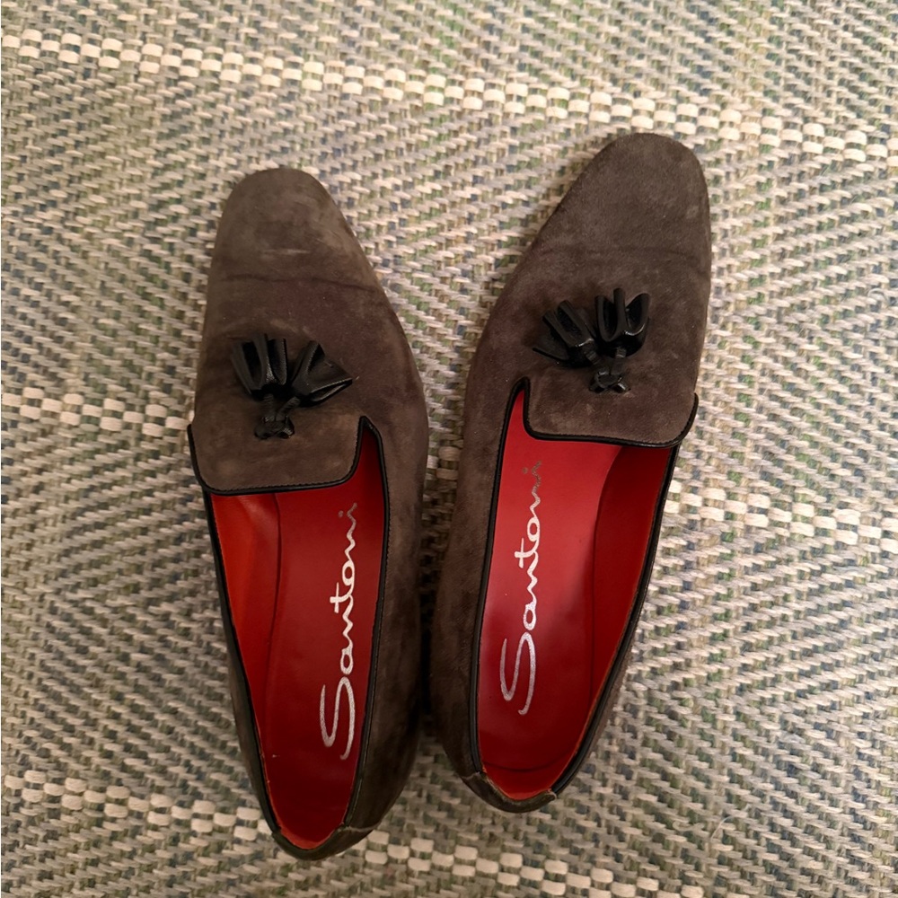 Santoni olive suede loafer size 38